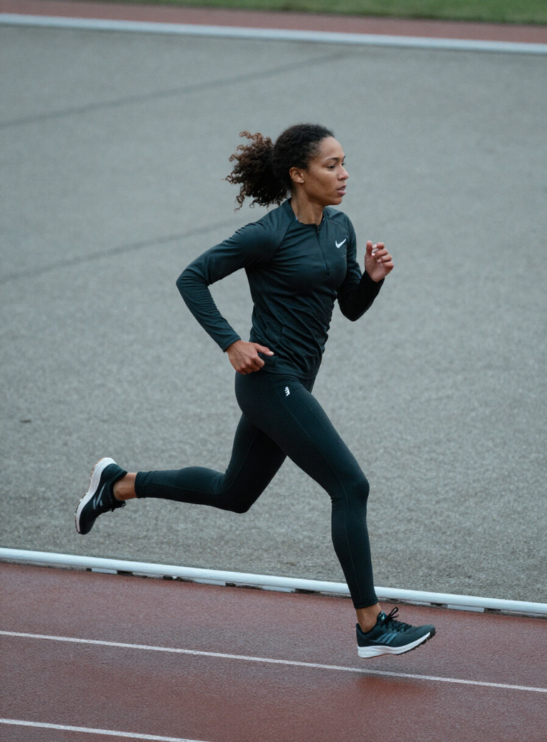 Illustrative campaign athlete on a running track